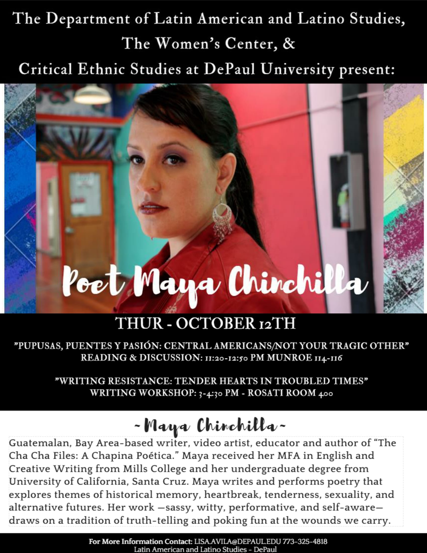 Poet Maya Chinchilla reading, discussion, and workshop at DePaul