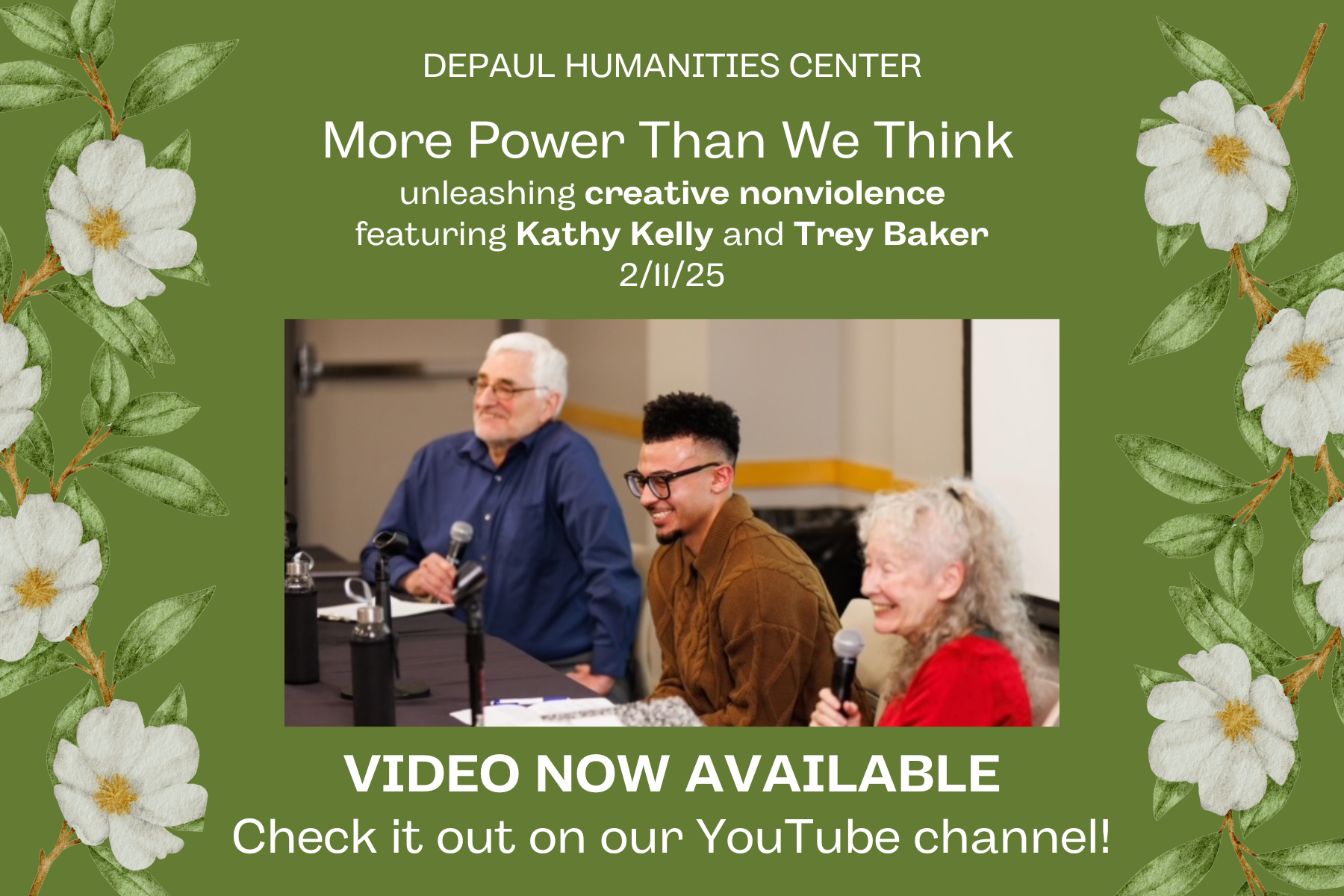 More power than we think: unleashing creative nonviolence featuring Kathy Kelly and Trey Baker 2/11/25. Video now available check it out on our youtube channel!