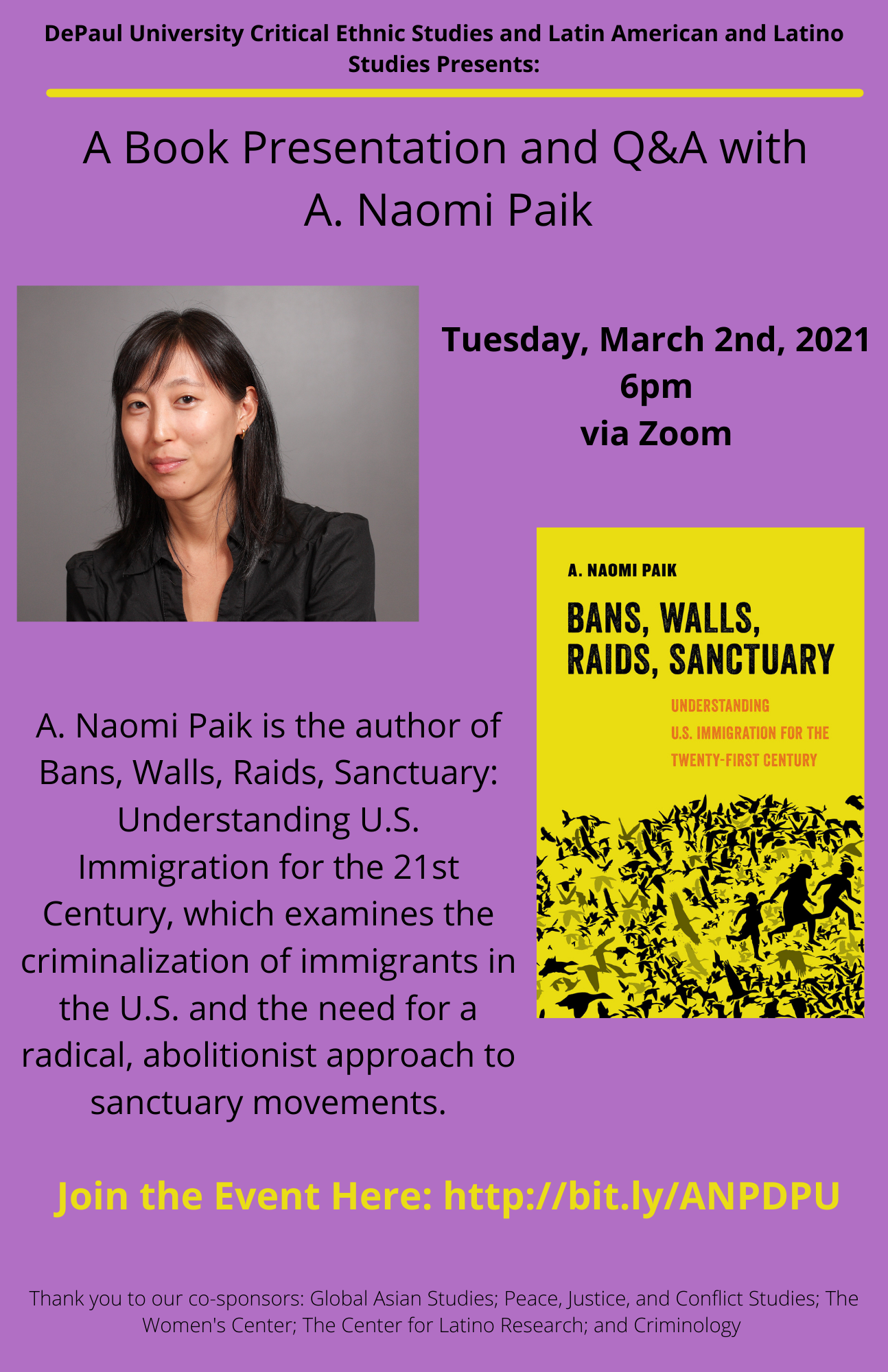 Flyer for A.Naomi Paik Event 