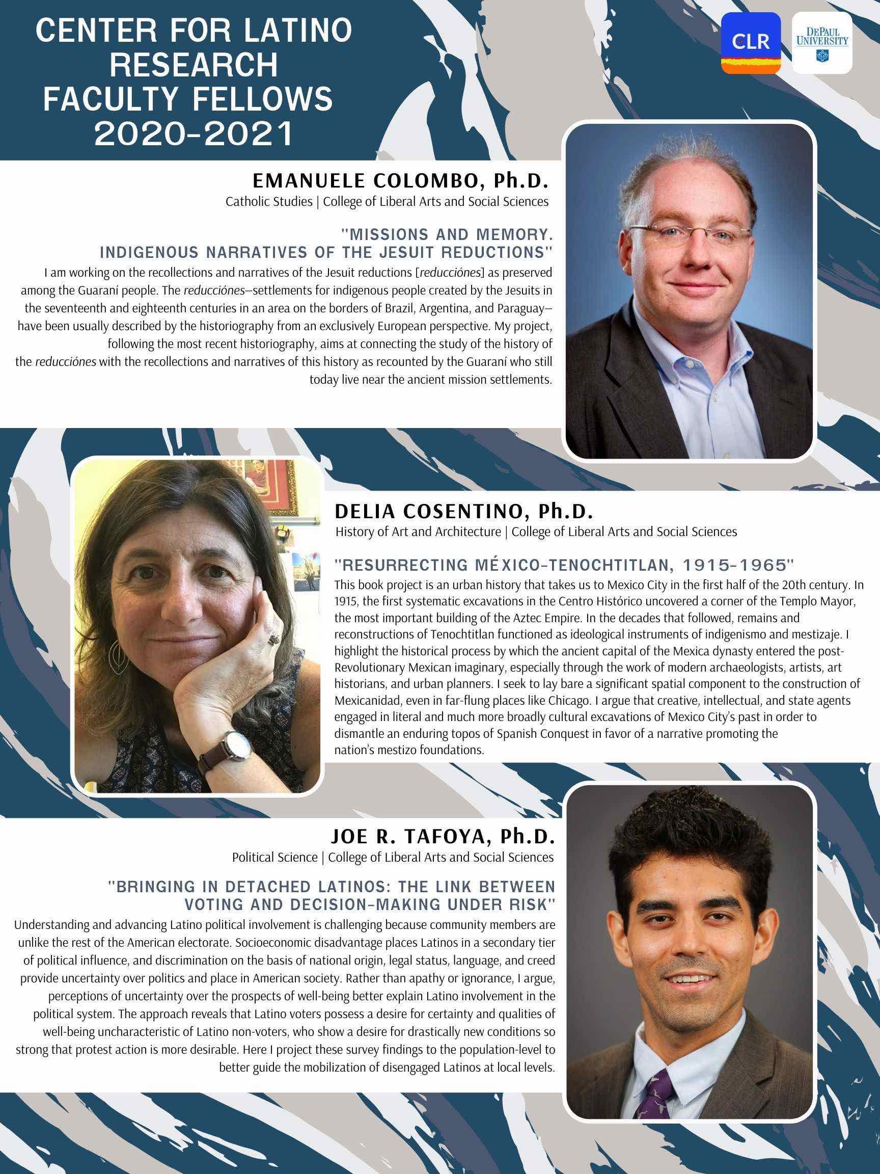 2021 CLR Fellowship Recipients: Dr. Colombo, Dr. Cosentino, and Dr. Tafoya