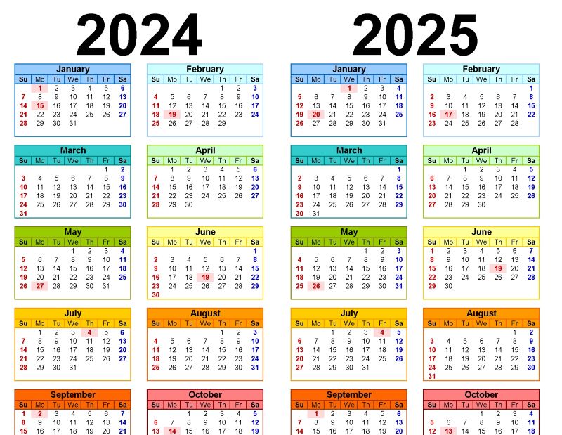2024 and 2025 calendars