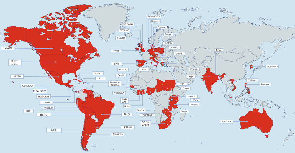 Map showing home countries of our guest speakers