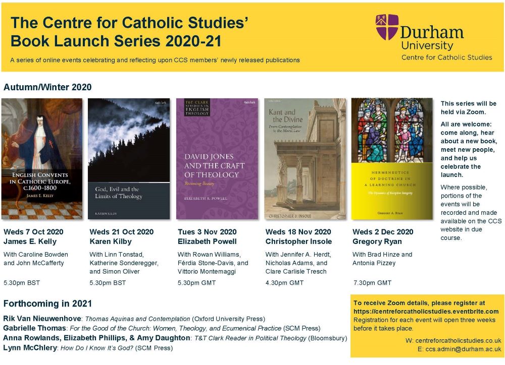 Fall 2020 book launch series from Centre for Catholic Studies, Durham Fall 2020 book launch series from Centre for Catholic Studies, Durham